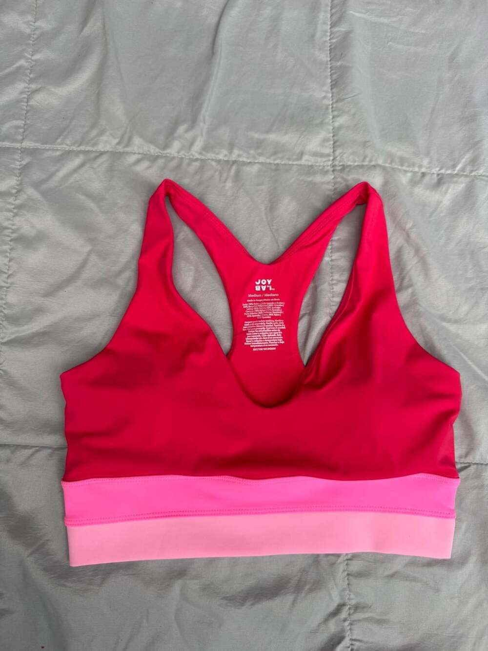 JoyLab Pink and Red Colorblock Medium Support Sports Bra Medium